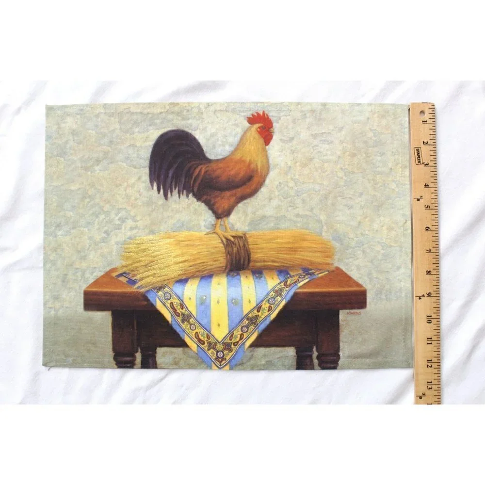 J. Wiens Rooster two Place Mat Kitchen Country farm Print art